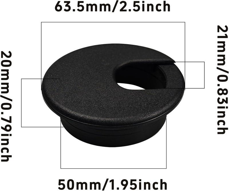 AUXBC 10PCS 2" Black Desk Grommet, Cable Hole Cover Cord Organizer Cap, Plastic Wire Management System for Office Computer Table Desktop TV Stand Furniture - Image 2